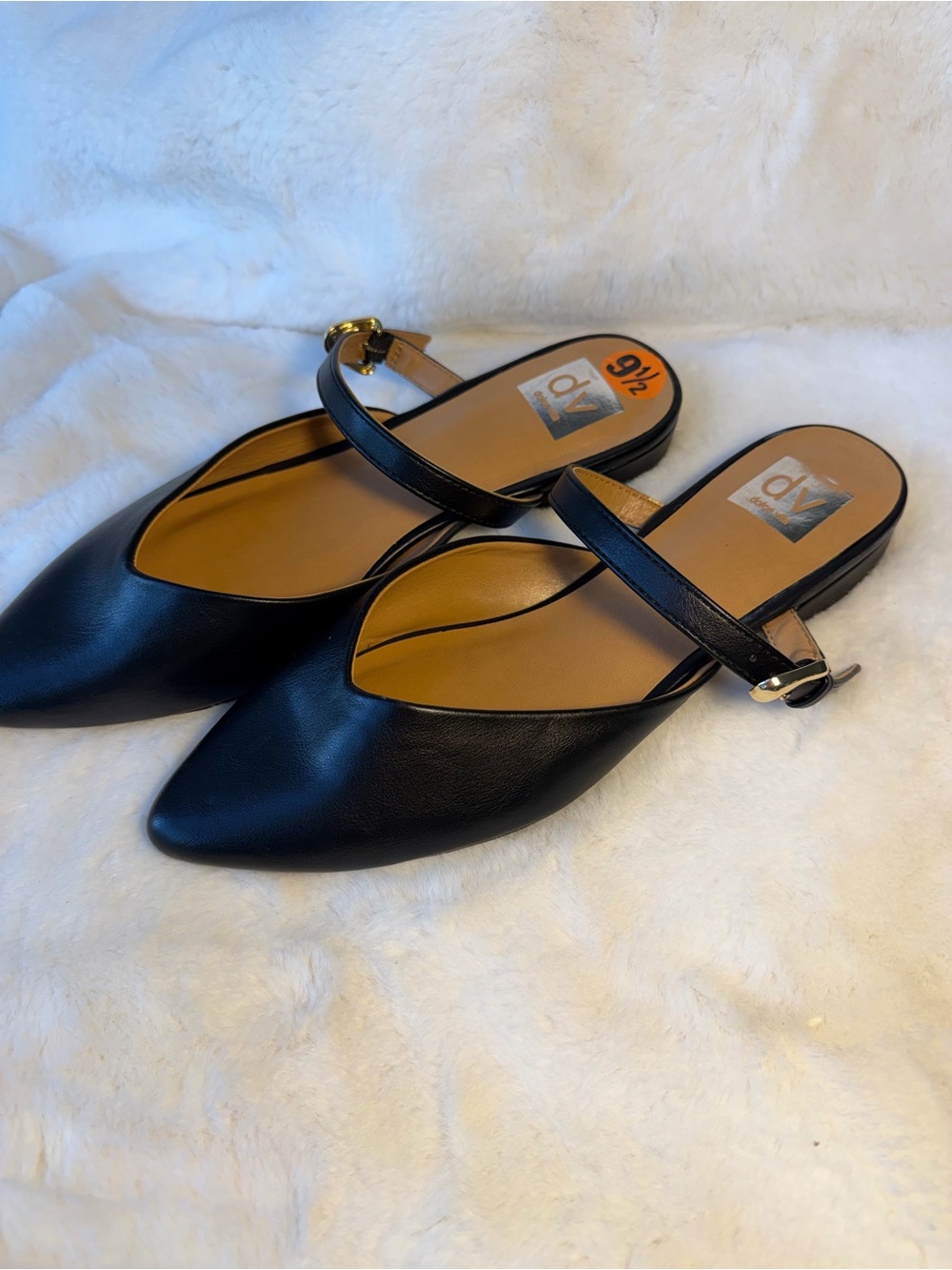 DV by Dolce Vita Black Pointed Slingback Flats with Gold Buckle Size 9.5 - Picture 2 of 6
